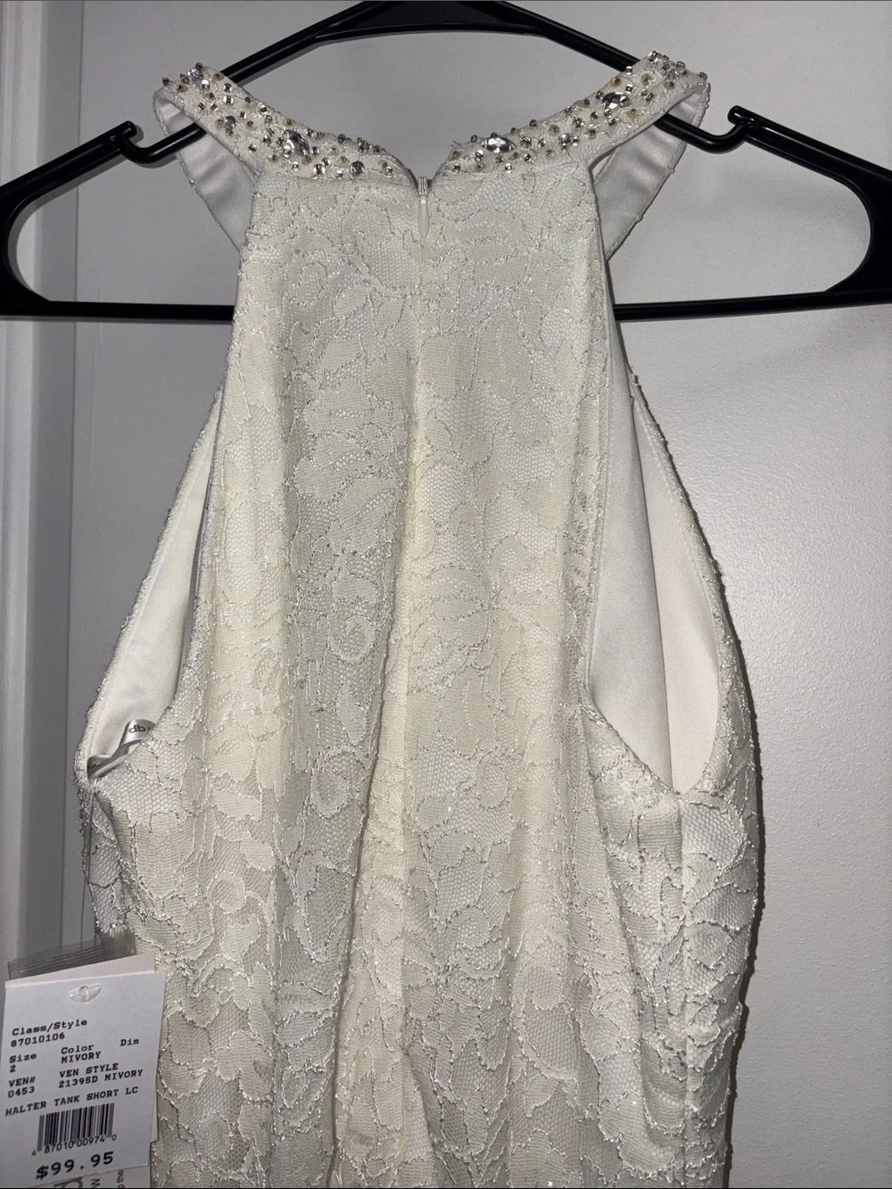 NWT David’s Bridal DB Studio Ivory Lace Beaded Halter Sheath Dress Size 2